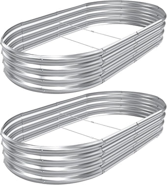 AHEONLAR 2pack 6×3×1ft Raised Garden Bed，Outdoor Galvanized Planter Boxes, Oval Large Metal Raised Garden Beds for Vegetables