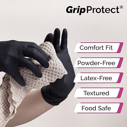 GripProtect® Precise Black Nitrile Gloves, Exam, 4 Mil, Food, Home, Cleaning, Medical/Dental, Tattoo (Large, 1,000)