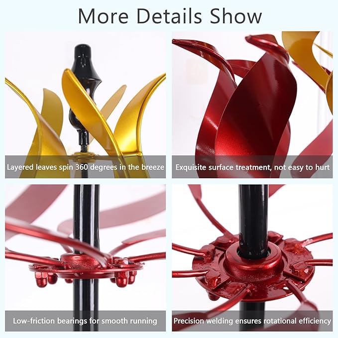 hogardeck Large Wind Spinners Outdoor, 93.3" Metal Tulip Wind Spinner with Stake, 360° Rotating Yard Art, Kinetic Flame Wind Sculptures for Home Lawn Backyard Patio Garden Decor (Red, Golden)