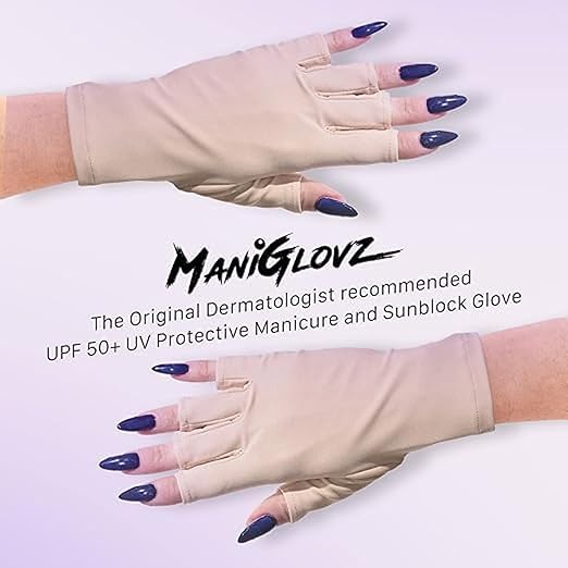 ManiGlovz -The Original Dermatologist Recommended UPF 50+ UV Protective Manicure and Sunblock Fingerless Gloves, Sun Protection, Driving and Gel Manicure Gloves in Blue Marble
