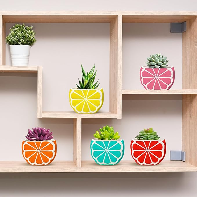Pasimy 6 Set Ceramics to Paint DIY Ceramic Succulent Planter Pots Paint Your Own Flower Pots Craft Kit Unpainted Bisque Flowerpot with Brush Palette for Family Activity Holiday Gifts(Orange)
