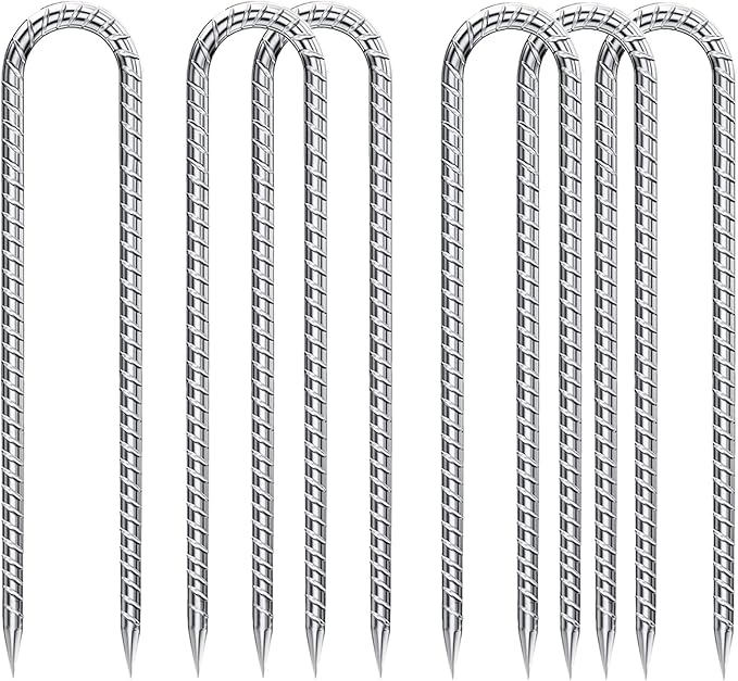 Rebar-Stakes-12-Inch-Galvanized, U Hook Trampoline Stakes 6 Pack Ground Anchors Tent Stakes Heavy Duty for Plants Anti-Rust Landscape Fabric Stakes Artificial Turf