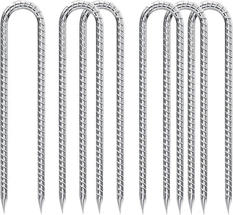 Rebar-Stakes-12-Inch-Galvanized, U Hook Trampoline Stakes 6 Pack Ground Anchors Tent Stakes Heavy Duty for Plants Anti-Rust Landscape Fabric Stakes Artificial Turf