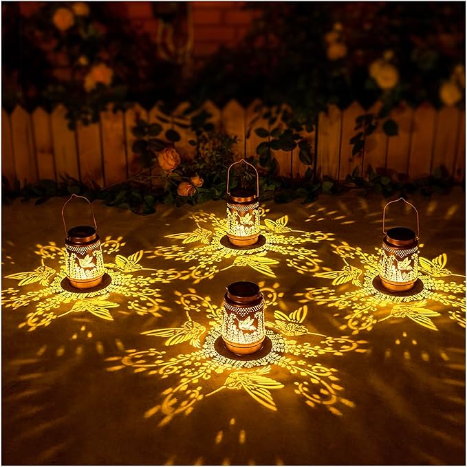 2 Pack Hummingbird Solar Lanterns Outdoor Waterproof Hanging Solar Lights Hummingbird Gifts for Women Men Metal Decorative LED Lights for Garden Decor,Yard,Patio,Lawn,Tabletop,Pathway,Landscape