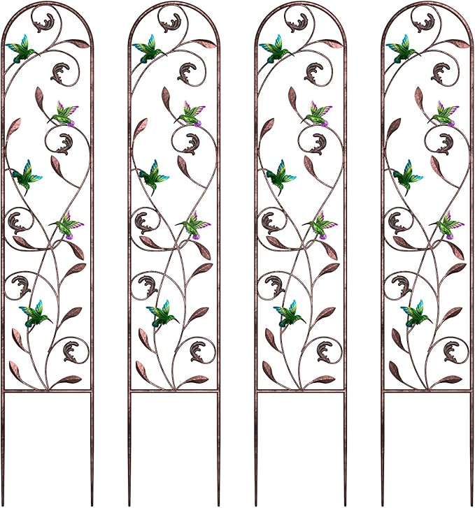 aboxoo Set of 4 Packs Hummingbird Metal Garden Trellis for Climbing Plants,Outdoor Decorative Flowers Arch Fence Trellis for Outdoor Patio,Garden,Yard,Backyard,Wall Brackets,60'' H x 11'' W