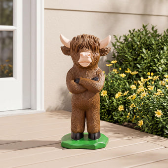 Wenqik Highland Cow Porch Statue Small Cute Figurines for Porch, 16 Inch