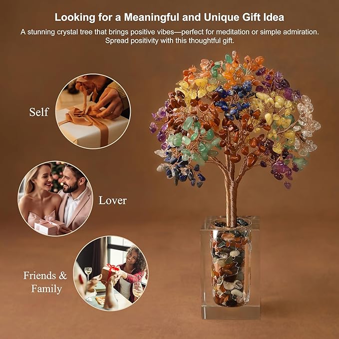 MAGIC AND MIRACLES Clear Quartz Crystal Tree of Life, Office Home Decor, Christmas Birthday House Warming Anniversary Motivational Gifts, Spiritual Meditation Yoga Plant for Women Daughter Adult
