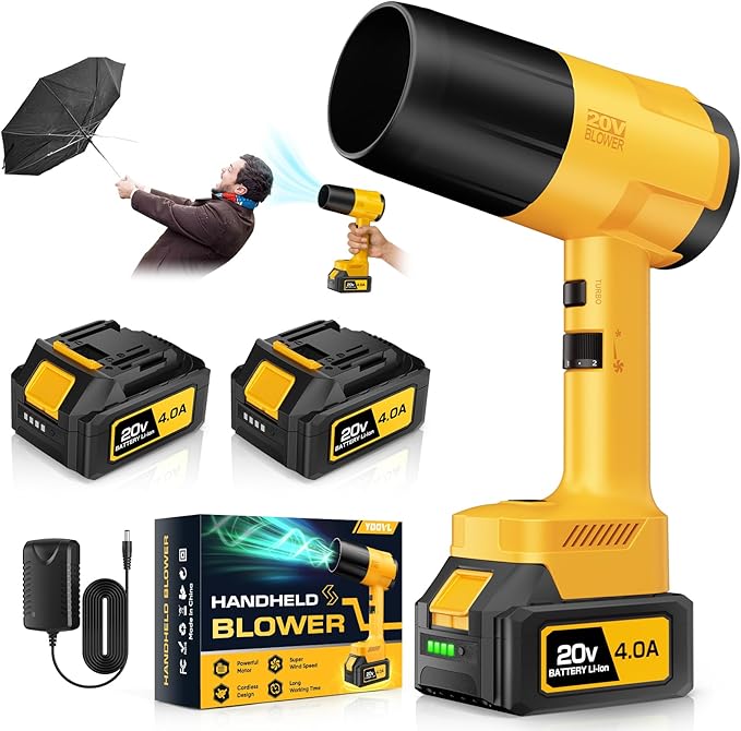 Leaf Blower Cordless, Handheld Leaf Blower with 2 X 4.0Ah Battery and Charger, 6 Speed Modes, Lightweight Blowers for Lawn Care, Patio, Yard, Dust,Blowing Leaves,Snow,Yellow