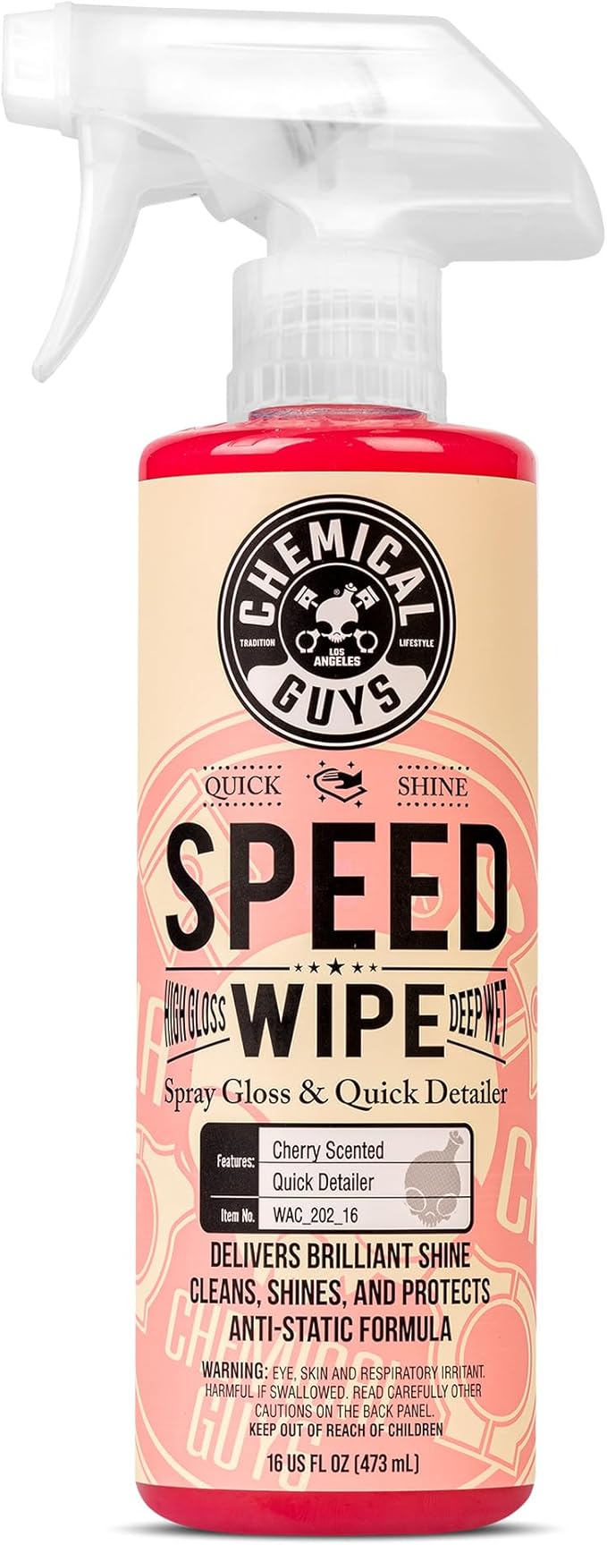 Chemical Guys Speed Wipe Quick Detailer - High Gloss, Streak-Free Shine, Detail Spray for Cars, Trucks, Motorcycles, RVs, and More, Safe on Paint, Glass, Wheels, and Trim, Cherry Scent, 16 fl oz