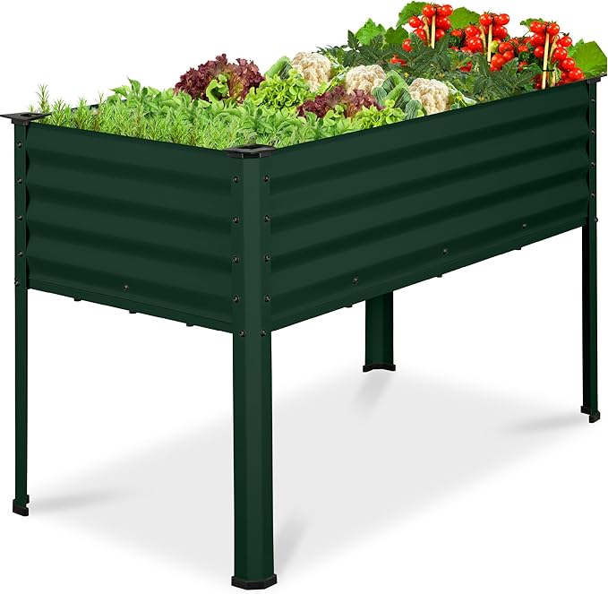 Best Choice Products 48x24x30in Galvanized Raised Garden Bed, Metal Elevated Planter Box, Vegetable Garden for Backyard, Patio, Balcony - Dark Green