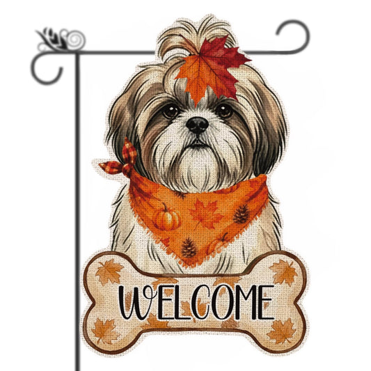 Fall Shih Tzu Decor Outdoor - Shih Tzu Fall Dog Decor Double Sided Garden Flag Outside Vertical Autumn Holiday Welcome Yard Decoration Lawn Outdoor Decor
