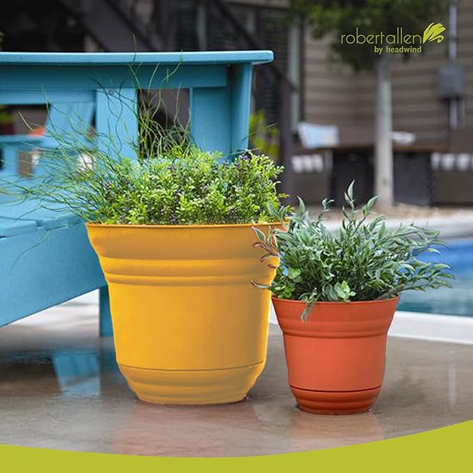 Headwind Traverse Planters – 7" 2 Pack Plastic Plant Pot in Harvest Yellow - Indoor & Outdoor Pots for Plants with Drainage - Decorative Plant Pot, Flower Pots Outdoor for Garden by Robert Allen
