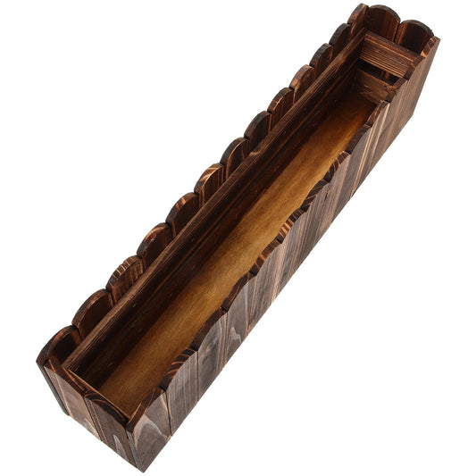 CAXUSD Wooden Flower Planter Box Outdoor Window Planter for Balcony Small 50X9X13Cm Carbonized Anticorrosive Wood Flower Pot with Base for Garden Decor