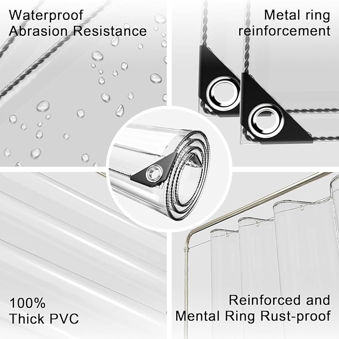 12x12ft Clear Tarp with Grommets Cover,Clear Tarpaulin Tear Waterproof Heavy Duty with Resistant PVC Vinyl Tarps,14mil Reinforced Edges Outdoor Waterproof Tarps,Greenhouse, Patio and Porch