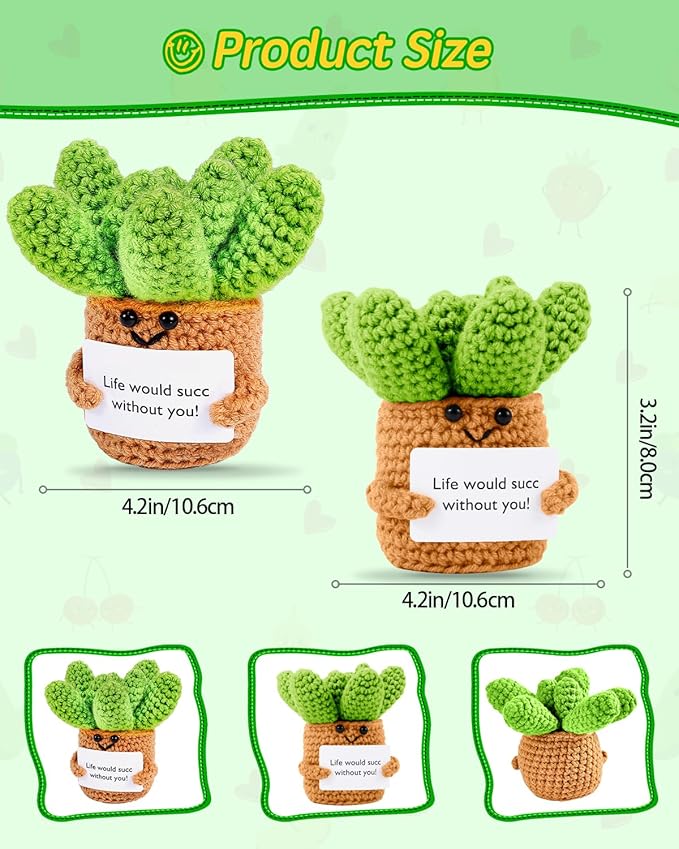 Crochet Positive Succulent Plant Thank You Gifts for Birthday Easter Day Mother's Day, Emotional Uplifting Gifts for Women Men Mom Dad Friends Wife Coworkers Cute Funny Decors (Life Would Succ)