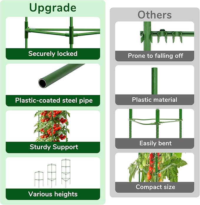 [Upgraded] ZeeDix 57 Inch Tall Tomato Cages for Garden, 6 Pack Large Plant Trellis Support Stakes for Climbing Plants, Heavy Duty Adjustable Tomatoes Cage for Pots, Raised Garden Bed Outdoor Supplies