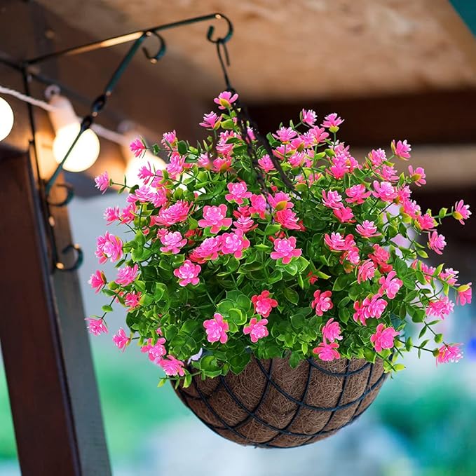 ArtBloom 24 Bundles Outdoor Artificial Flowers UV Resistant Fake Boxwood Plants, Faux Greenery for Indoor Outside Hanging Plants Garden Porch Window Box Home Wedding Farmhouse Décor (Pink)