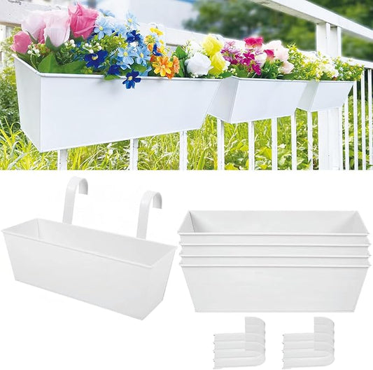 3 Pcs Large Hanging Flower Pots for Railing or Fence 16 Inch Railing Planter Box for Any Balcony Porch or Deck Countryside Style Window Planter Boxes Are Perfect to Herbs & Flowers (White-5pcs)