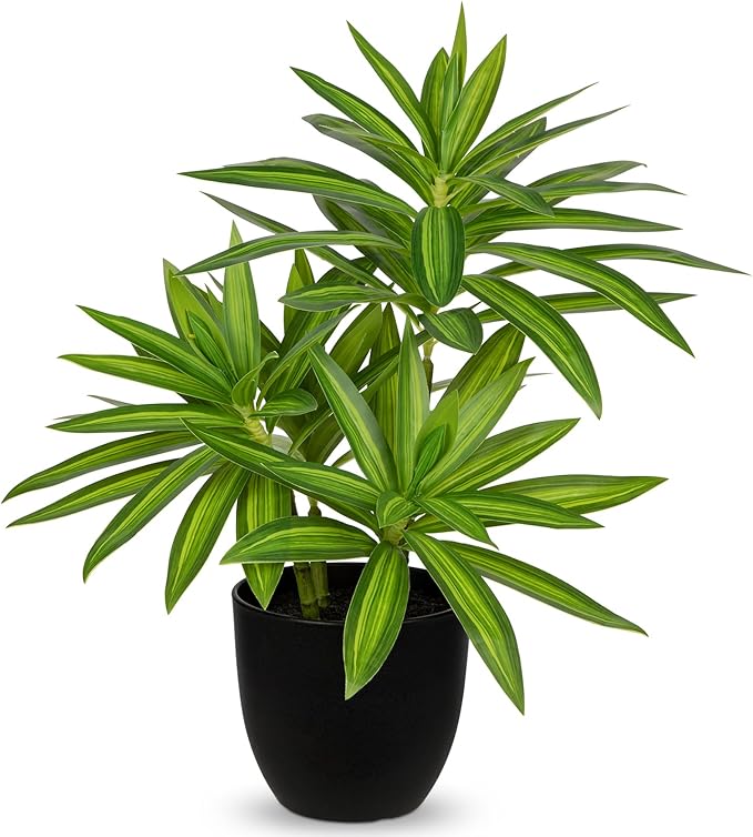Faux Plants Dracaena Artificial Plant Realistic Green 16.1" Fake Plants in Pot Small Indoor Plants Fake Potted Plants Artificial Decor for Home Living Room Bathroom Office House Table Desk Shelf