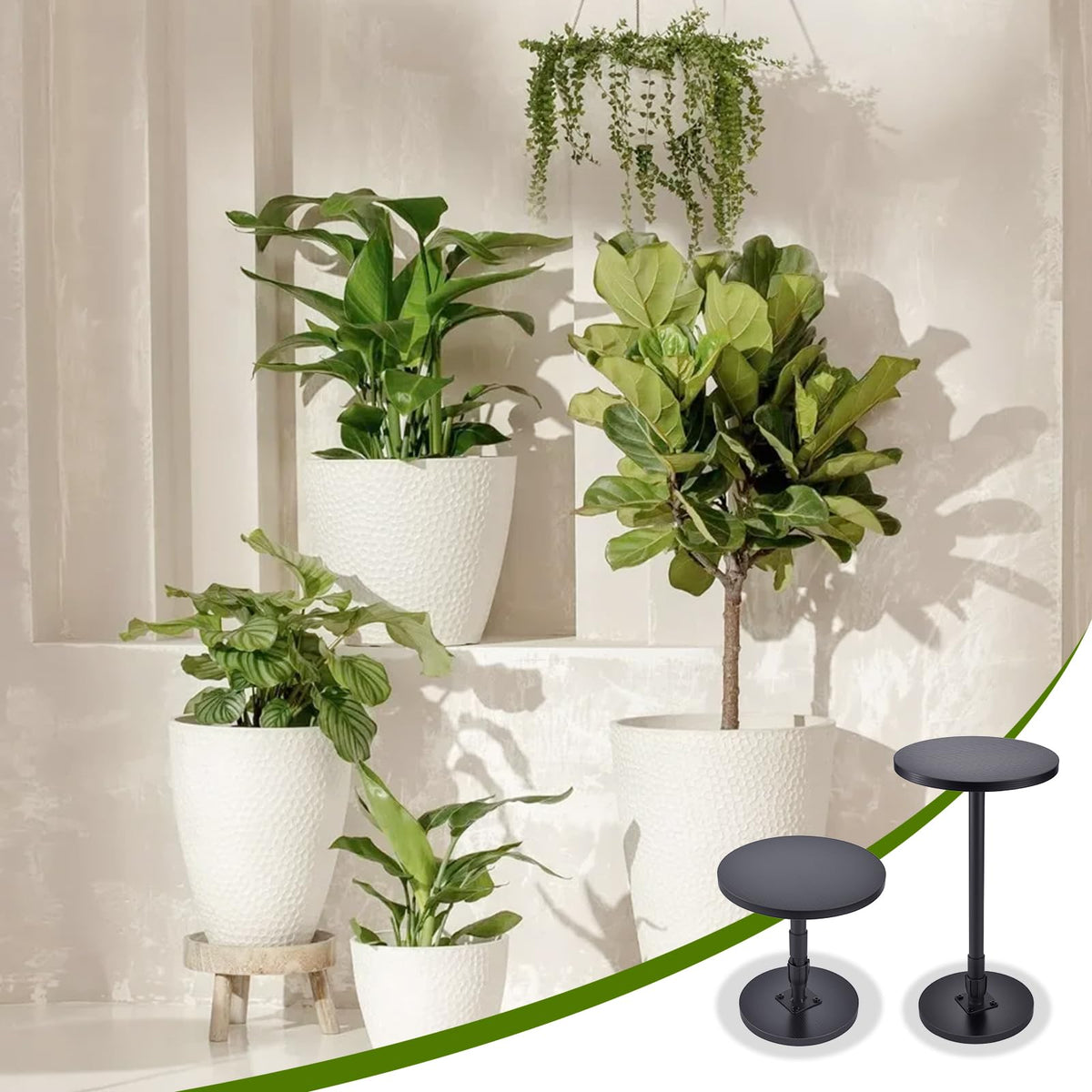 Decivems 2-Piece Adjustable Plant Stand Risers for Inside Pots - Universal 12-21" Height Pot Fillers for Large Tall Planters, Fits 6/8/10" Base OR Top (Square/Round/Taper)