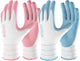 COOLJOB 2 Pairs Gardening Gloves for Women Ladies, Breathable Rubber Coated for Yard Garden, Outdoor Indoor Protective Work with Grip, Small Size, Blue & Pink