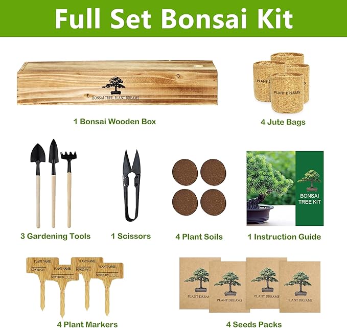Bonsai Tree Kit, Bonsai Starter Kit with Seeds & Tools, Tree Live Plants Indoor, Gardening Gifts for Women Men Mom Father Plant Lover, Birthday Thanksgiving