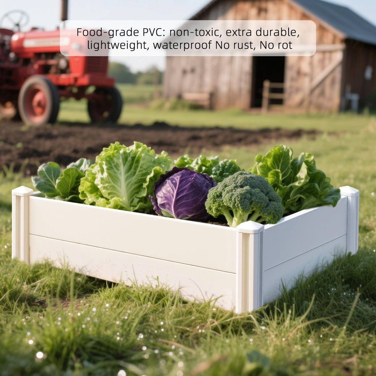 4'x4'x12" White Vinyl Raised Garden Bed, Screwless Modular Planter Box