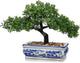 Artificial Bonsai Tree with Blue and White Porcelain Pot, Fake Pine Bonsai for Home Office Desk Decor, Oriental Zen Tabletop Decoration, Faux Bonsai Plant for Living Room, Shelf & Gift