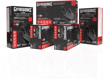 GLOVEWORKS Black Disposable Nitrile Industrial Gloves 5 Mil, Latex/Powder-Free, Food-Safe, Textured