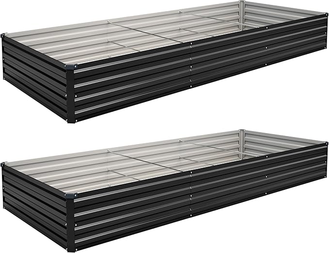 10×3×1FT(2PCS) Galvanized Raised Garden Bed Kit, Metal Planter Boxes,Large Outdoor Planters Garden for Planting Vegetables,Flowers,Herbs -Black