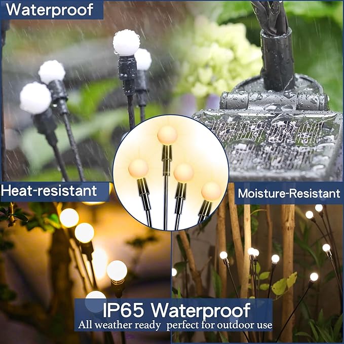 TONULAX Solar Garden Lights - Upgraded Solar Swaying Light, Sway by Wind, Outdoor Lights, Yard Patio Pathway Decoration, High Flexibility Iron Wire & Heavy Bulb Base, Warm White(8 Pack)