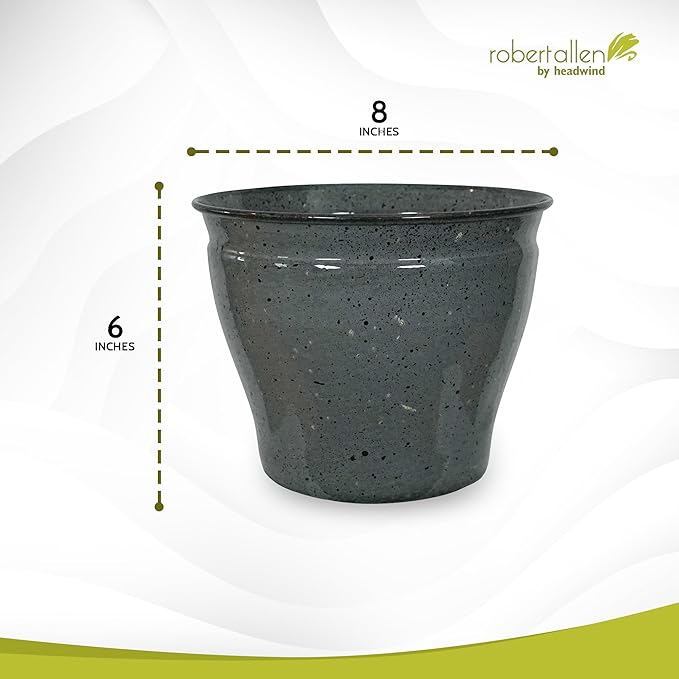 Headwind Riverside Collection – 8" Calcite Grey Glazed Decorative Plant Pots Indoor with Drainage & Outdoor - Modern Flower Pot Weather-Resistant Lightweight Planter by Robert Allen
