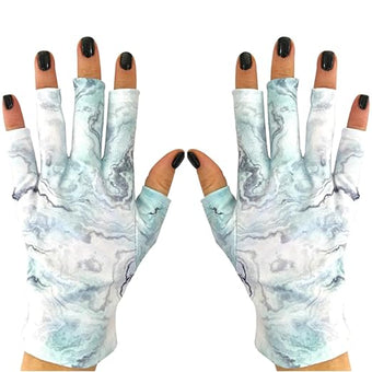 ManiGlovz -The Original Dermatologist Recommended UPF 50+ UV Protective Manicure and Sunblock Fingerless Gloves, Sun Protection, Driving and Gel Manicure Gloves in Blue Marble