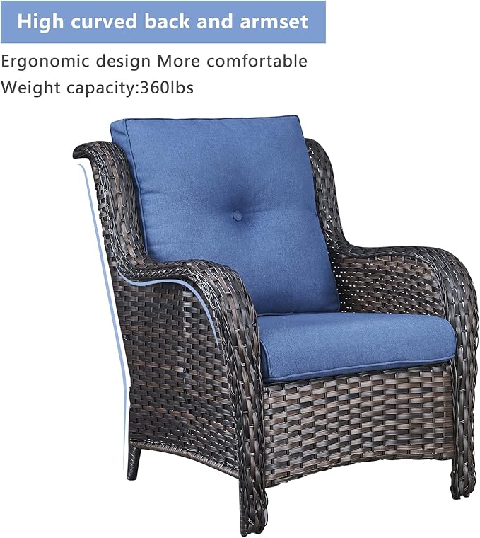 HUMMUH 4 Piece Patio Conversation Furniture Set PE Wicker Rattan Outdoor Loveseat Sofa,Patio Chairs,Coffee Table for Garden,Poolside,Backyard,Deck