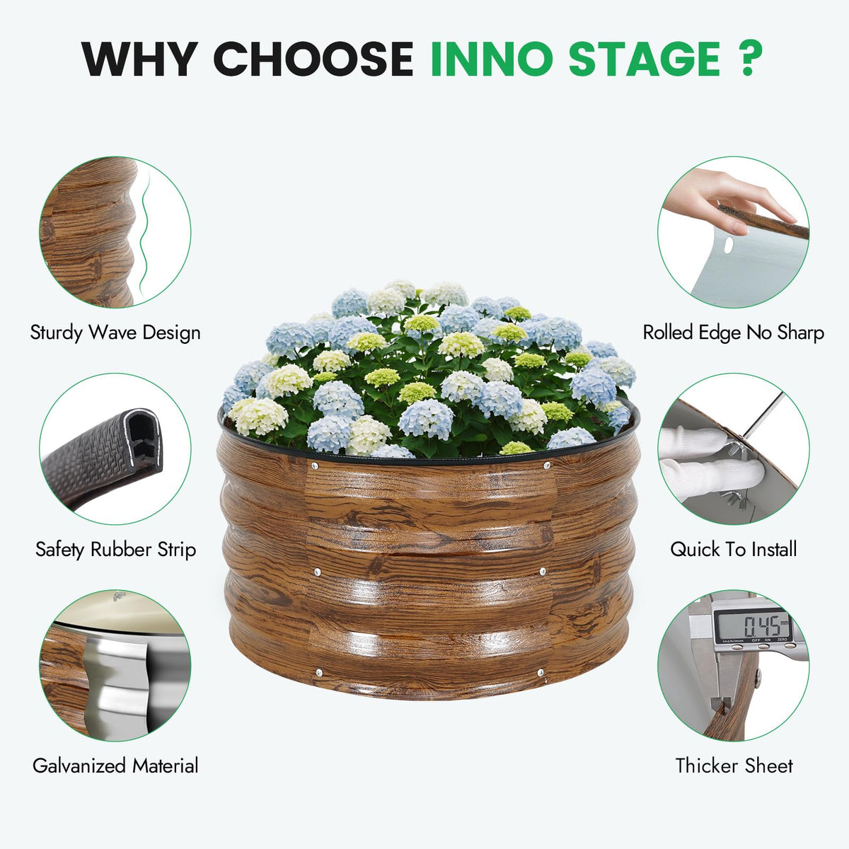 INNO STAGE 3 Pcs Round Galvanized Raised Garden Beds,2x2x1ft Grain