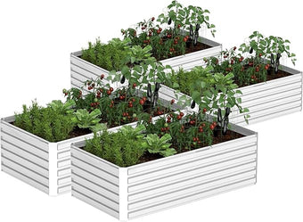 8x4x2 ft Outdoor Raised Garden Bed, Large Metal Planter Raised Beds, Planters for Outdoor Plants for Vegetables, Flowers, Herbs, Fruits, and Succulents.(4 Pcs)