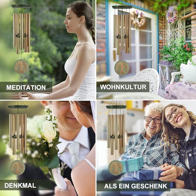 Wind Chimes for Outside,Outdoor Wind Chimes for Mother & Grandma - Large Garden Hanging Decor with Tree of Life Engraving, Perfect for Yard, Home, Christmas, Birthdays