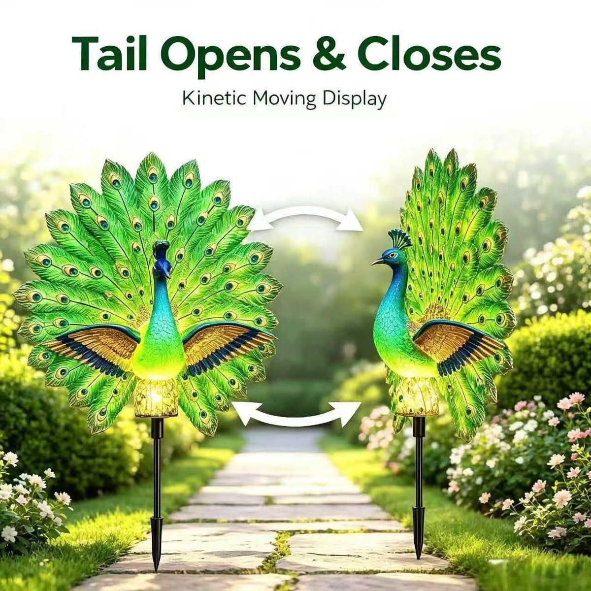 OZSZN Solar Peacock Garden Sculpture Moving Tail (2)