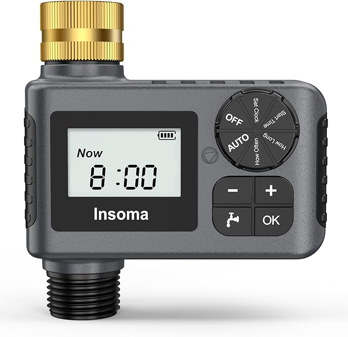 Sprinkler Timer with Brass Swivel, Programmable Water Timer for Outdoor Garden Hose, Hose Timers with Rain Delay/Manual/Auto Mode, Drip Irrigation and Lawn Watering System, 1 Outlet