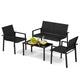 HAPPYGRILL 4 Pieces Wicker Patio Conversation Set with Coffee Table, PE Rattan Chairs with Galvanized Metal Frame, Outdoor Table and Chairs Set for Small Space, Balcony, Poolside, Backyard (Black)
