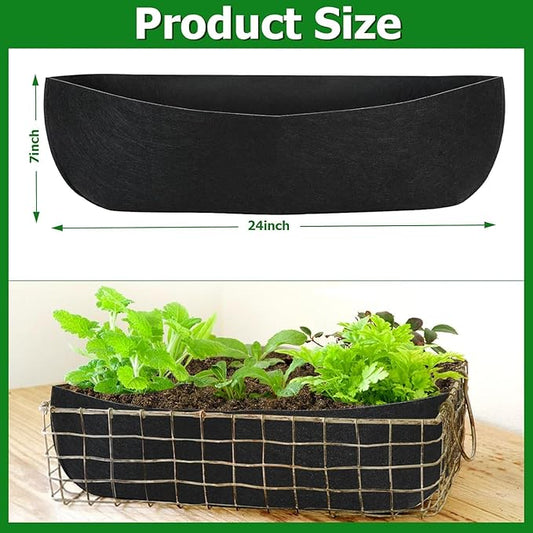 Augshy 4Pcs 24 Inch Planter Liners for Window Box, Window Basket Liners Fabric Planter Liners Hanging Flower Box Liner Felt Trough Planter Insert Non-Woven Plant Liner Replacement for Garden Planters