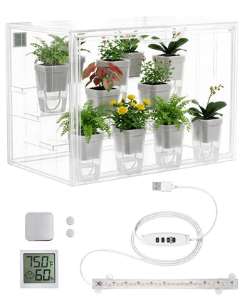 Clear Mini Indoor Greenhouse, with Hygrometer and Grow Light, 1-Pack
