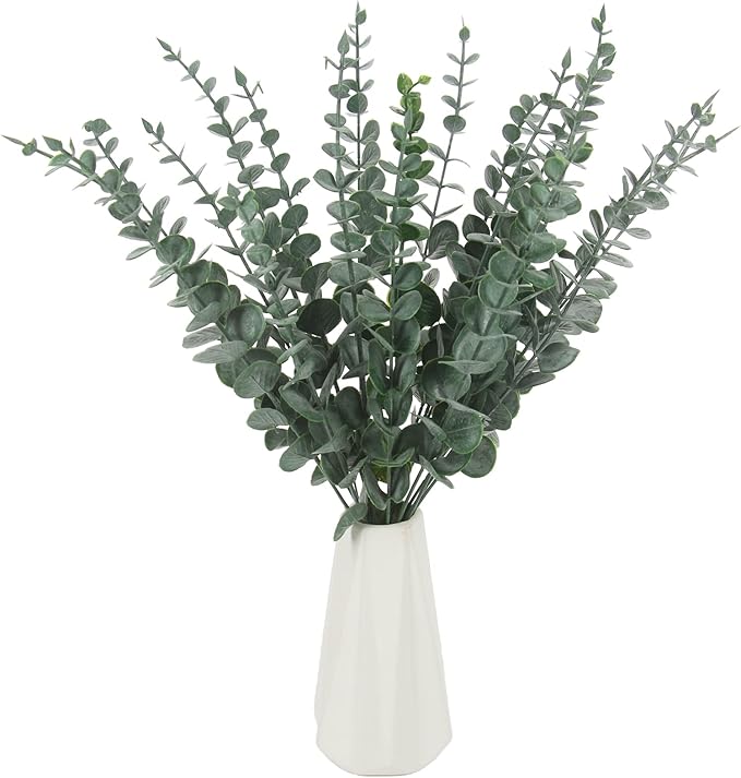 Tinsow 26 Pcs Artificial Eucalyptus Stems Faux Eucalyptuses Real Touch Leaf Wedding Bouquet Centerpiece Filler Home Decor (Green, 26)
