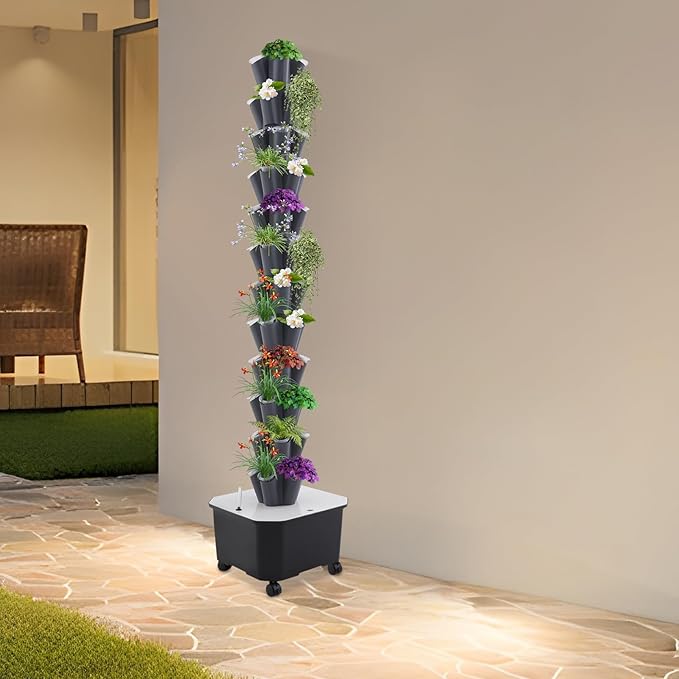 Hydroponic Growing System, 60-Plant Vegetable Planter Tower with Wheels, Outdoor Indoor Garden Vertical Planter Germination Kit with Water Pump & Intelligent Water Circulation for Gardening Lover