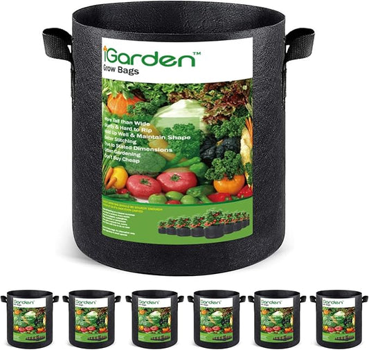 Grow Bags Tall, 3 Gallon Grow Pots 6 Pack with Handles, Heavy Duty 280G Thickened Nonwoven Fabric Plant Bag for Vegetables