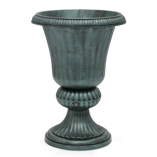 Magshion 20" Tall Plastic Urn Planters for Outdoor Plants, Antique Green