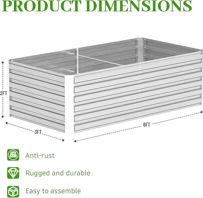 6x3x2 ft Raised Garden Bed, Large Metal Planter Raised Beds, Planters for Outdoor Plants for Vegetables, Flowers, Herbs, Fruits, and Succulents.(2 Pcs)