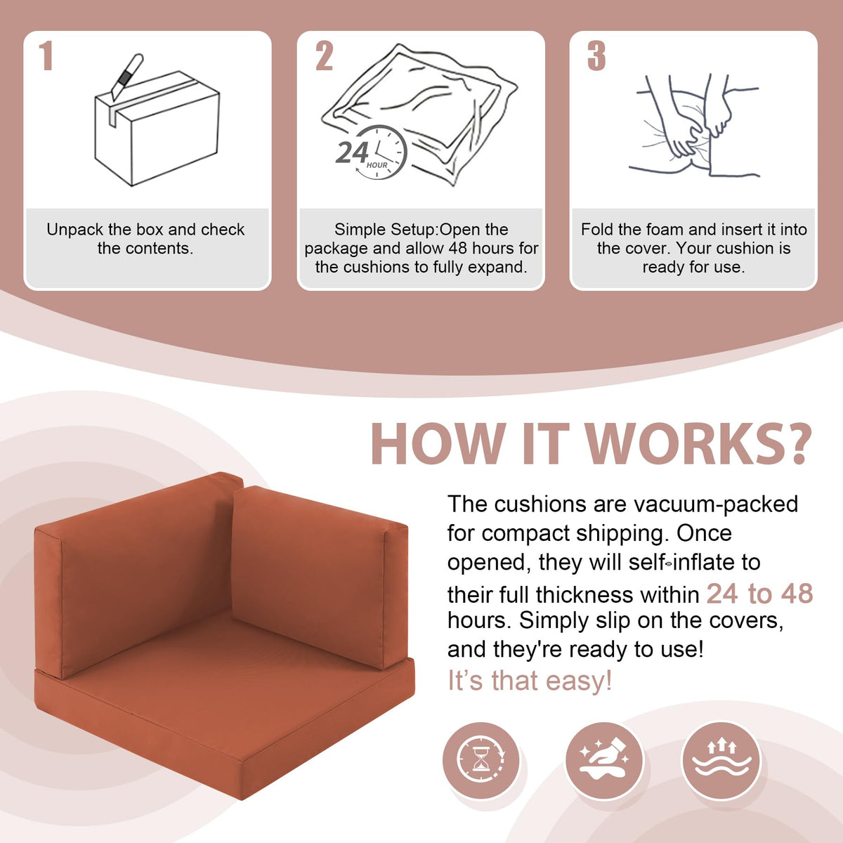 MuaMelop 14-Piece Patio Furniture Cushions Set, Replacement Outdoor Cushions for 6-Seat Patio Sectional, Waterproof & Fade Resistant Deep Seat Cushion for Outdoor Sofa, Spice
