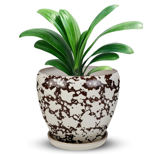 Ceramic Plant Pots With Saucer & Drainage, 8 inch Indoor Flower Pots