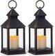 Vintage Golden Brushed Black Lantern Decorative LED Flickering Flameless Candle with Timer, Battery Powered LED Decorative Hanging Lanterns for Indoor Outdoor Garden Yard Home Decor(2 Pack)